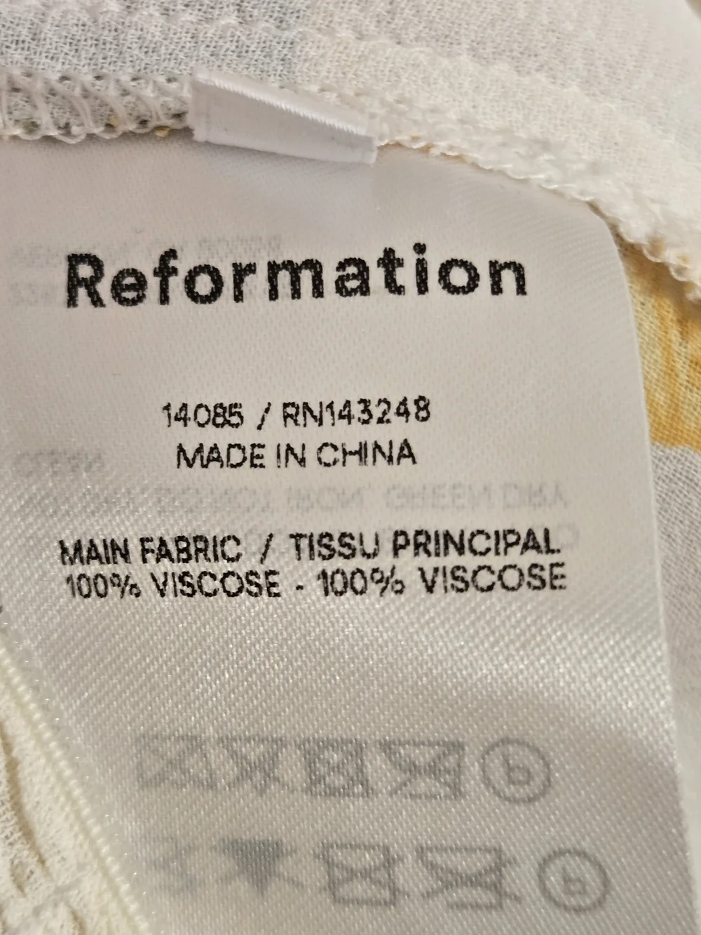 Reformation Lemon-Print Puff Sleeve Top - White, Yellow Size 6